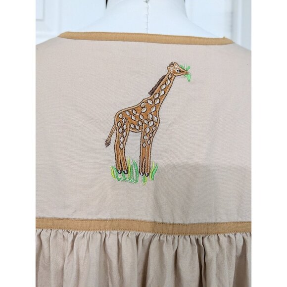 Bechamel Patio (MuMu)  Dress Ruffles Embroidered Monkey Giraffe Animal  Sz Lg - Picture 6 of 12